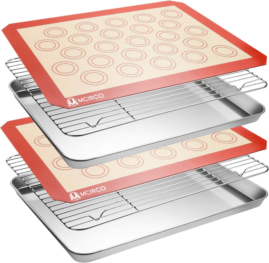 Skiennix Stainless Steel Baking Sheet Set - Cookie Pan with Cooling Rack & Silicone Mats | 16 x 12 Inch, Easy Clean