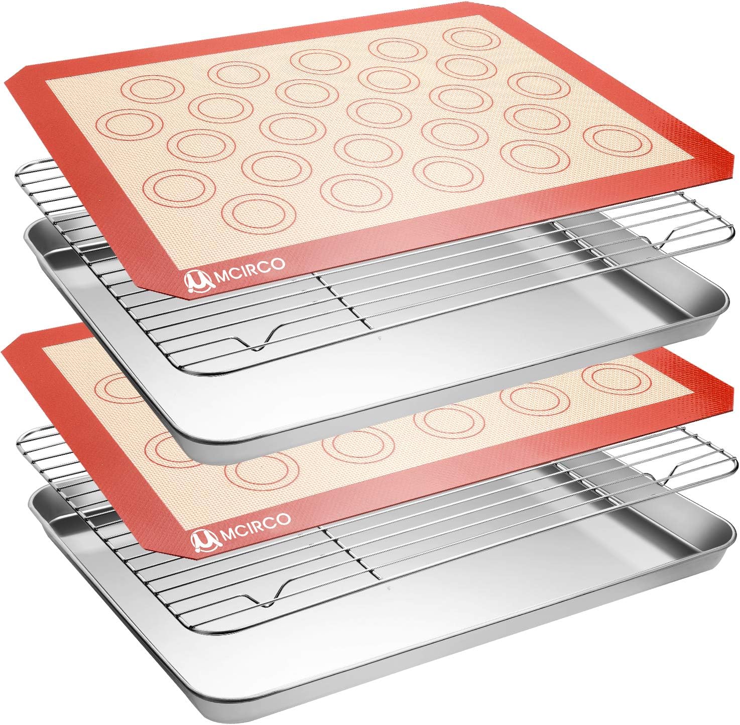 Skiennix Stainless Steel Baking Sheet Set - Cookie Pan with Cooling Rack & Silicone Mats | 16 x 12 Inch, Easy Clean