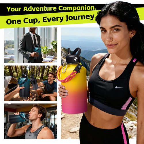 ICIOI 64/128 OZ Water Bottle with Straw - Auto Spout Lid,Keep Cold 48H & Hot 24H, Wide Mouth Half Gallon Insulated Water Bottle, Stainless Steel 1/2 Gallon Jug for Woman Men