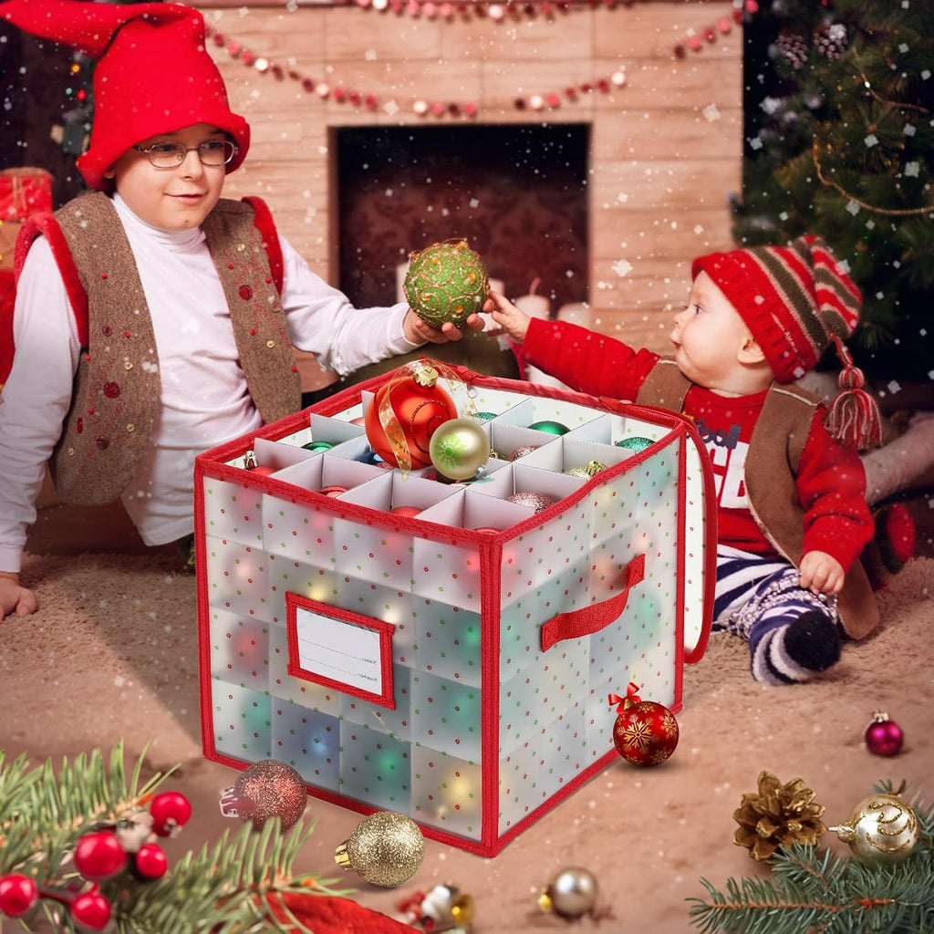 Christmas Tree Ball Organizer - Hard Plastic Ornament Storage Box for Up to 64 Ornaments
