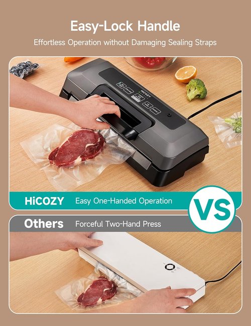 HiCOZY Vacuum Sealer - Powerful Heat Sealing Machine with 7 Automatic Modes | Compact Design, 10 Bags Included, Space Gray