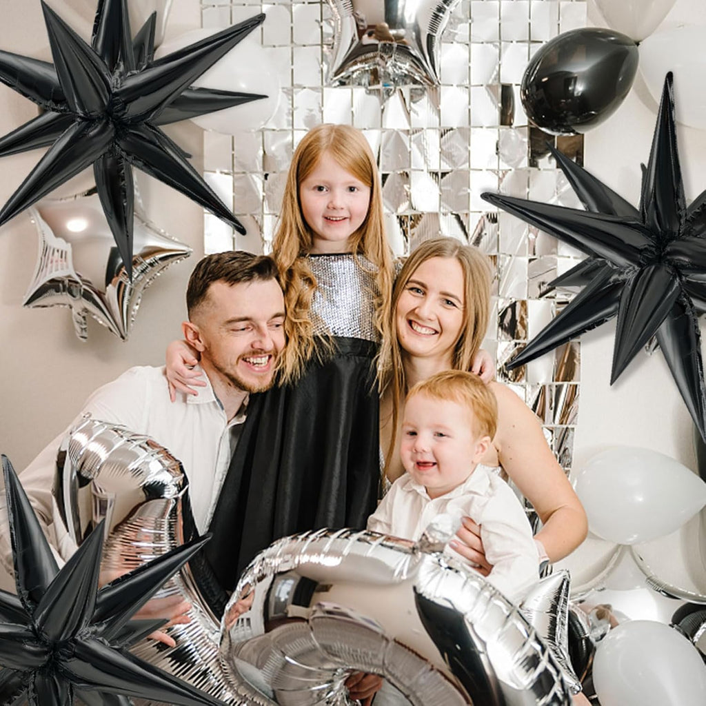 Star Balloons | 60Pcs Black Foil Balloons - 12" Spike Mylar Cone for Halloween & Party Decor