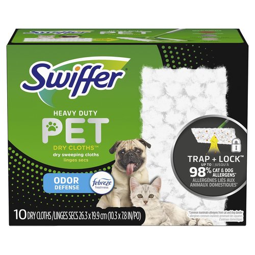 Swiffer Sweeper Pet Heavy Duty Dry Multi-Surface Cloth Refills for Floor Sweeping and Cleaning, Febreze Freshness, 10 Count