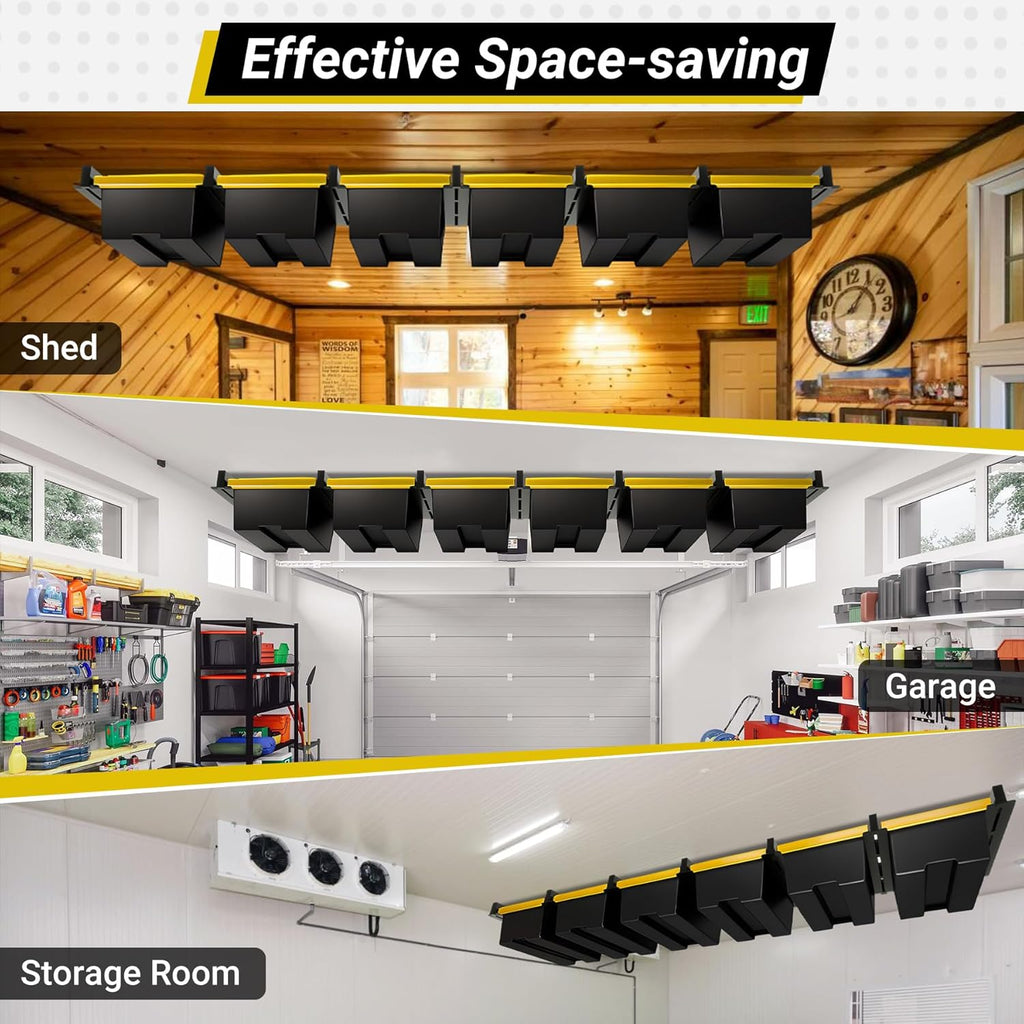 Overhead Garage Storage Rack - Heavy Duty Ceiling Racks for 6 Bins | Powder Coated Design
