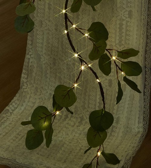 Hairui Lighted Eucalyptus Garland - 6FT Faux Vine with 96 LED Lights & Timer for Wedding Decor
