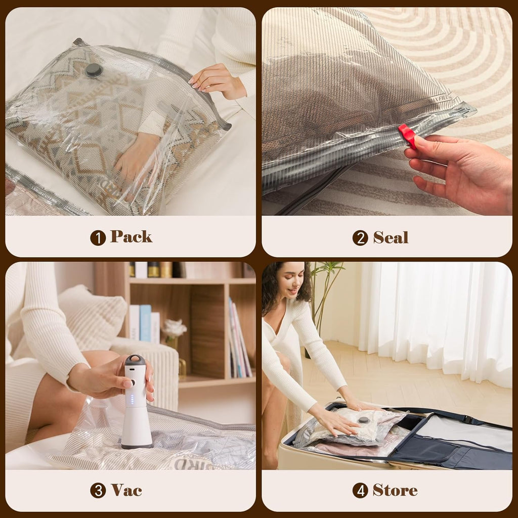 Vacbird Vacuum Bags - Travel Compression Packing Bags with Rechargeable Air Pump | Carry-On Size, 9 Combo Set