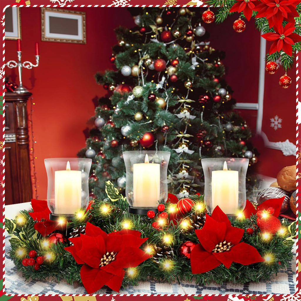 Sliner Christmas Candle Holder - Elegant Poinsettia Glass Centerpiece for Holiday Table Decor