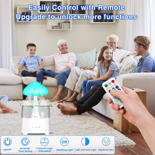 Diffuserlove Rain Diffuser Cloud Humidifier 450ML Diffuser Water Drip Waterfall Lamp Mushroom Humidifier (Size: 6.54''x10.5'')
