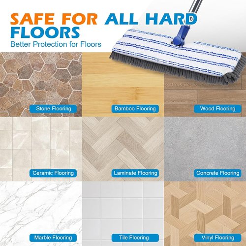 Masthome Flat Dust Mop - 2-Sided Microfiber Mop with 4 Reusable Pads for Wet & Dry Cleaning | Ideal for Hardwood, Tile & Vinyl