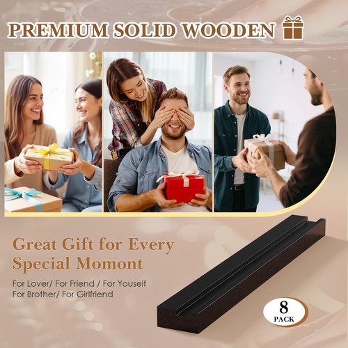 Emfogo Vinyl Record Shelf Wall Mount, 8 Pack Album Record Holder Wall, 12 inch Vinyl Record Storage Shelves Wall, Wood Record Display for Living Room(Black)