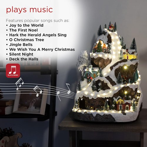 Alpine Corporation 18" Tall Indoor Animated Winter Wonderland Set - 75 LED Lights, Music & Moving Train