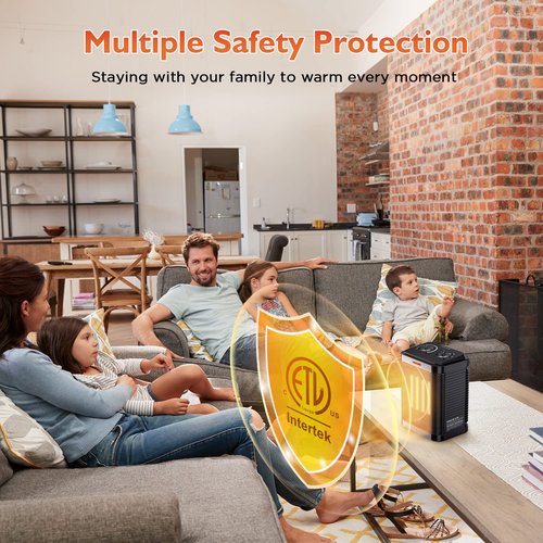Space Heater for Indoor Use, 1500W Portable Electric Ceramic Heater, Small Space Heater with Thermostat, 2S Fast Heating, Overheating & Tip-Over Protection, Office, Home