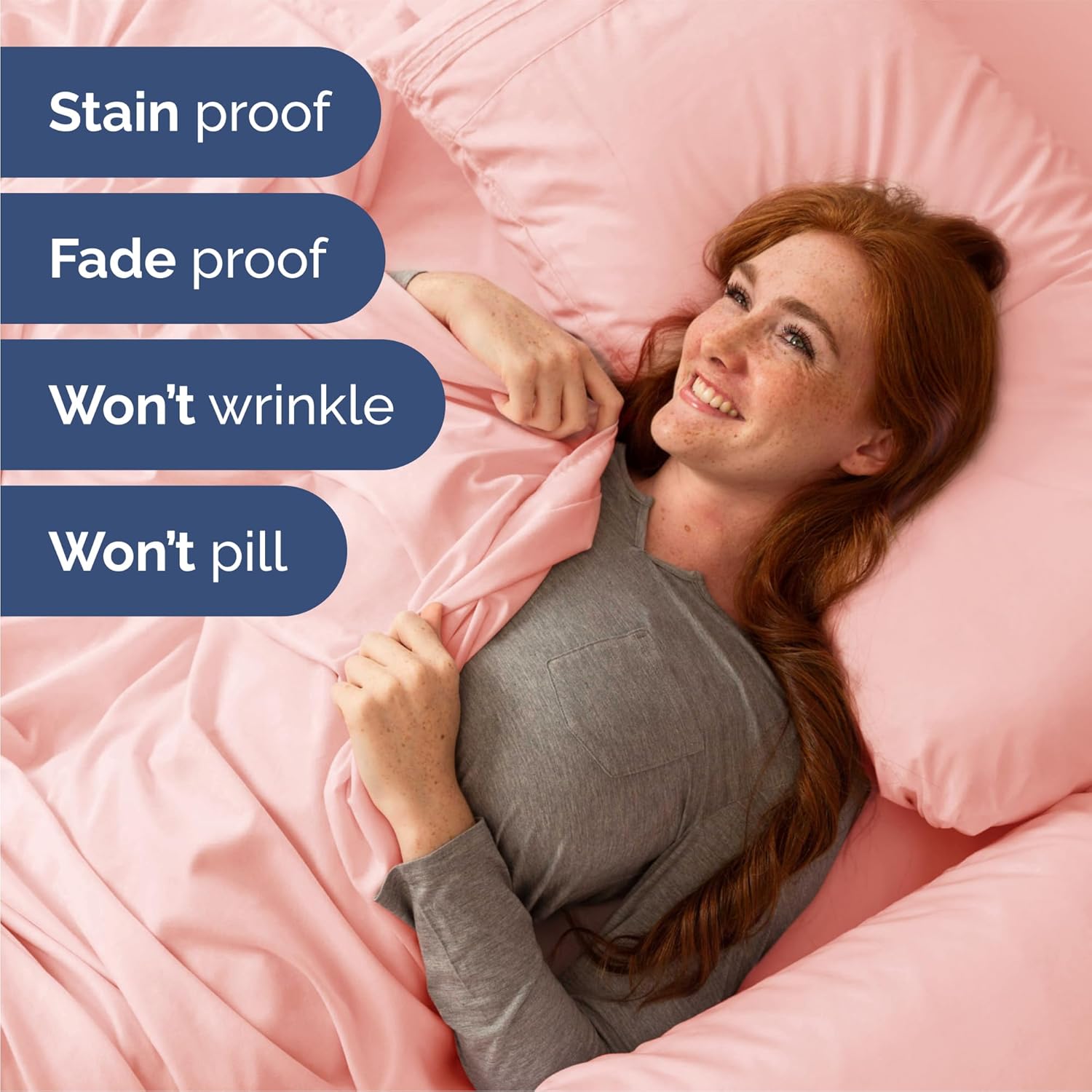 Queen Size 4-Piece Sheet Set - Comfy Cooling Bed Sheets | Luxury Hotel Quality - Soft, Wrinkle-Free, Deep Pockets - Oeko-Tex Certified - Baby Pink