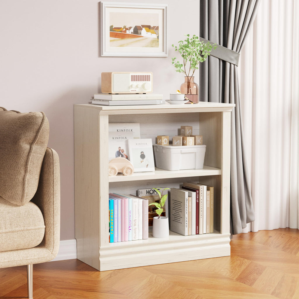 Fllution 2-Shelf Bookcase, 32 in Tall Cream White 31.5 in Wide Floor Standing Bookshelf, Floor Standing Display Storage Shelves with Adjustable Shelves for Living Room Hallway Home Office Bedroom