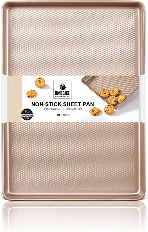 HONGBAKE Nonstick Quarter Sheet Baking Pan - Commercial Cookie Sheet with Diamond Texture, 9 x 13 Inch