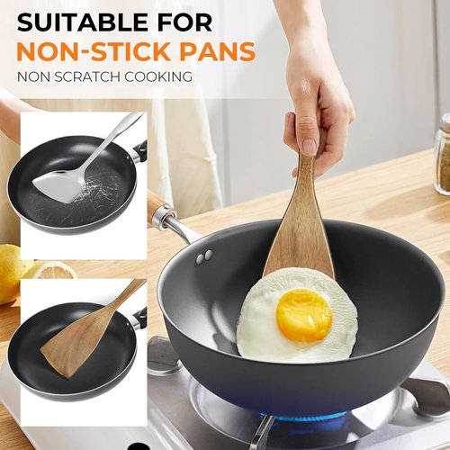 WARMKEY Natural Acacia Wood Spatula Set of 3, Nonstick Pan Safe Multipurpose Wooden Cooking Spatulas, Eco-Friendly Scratch-Proof Heat Resistant with Hanging Holes