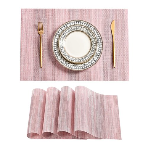 Leetaltree Misty Rose Placemats Set of 4 - Heat Resistant Non-Slip Place mats for Dining Table, Washable Durable PVC Vinyl Woven Table Mats（Misty Rose, 4）