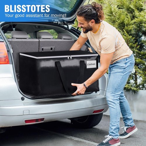 BlissTotes Collapsible Moving Bags - Heavy-Duty Storage Totes with Zippers & Handles | 93L, 6-Pack, Black