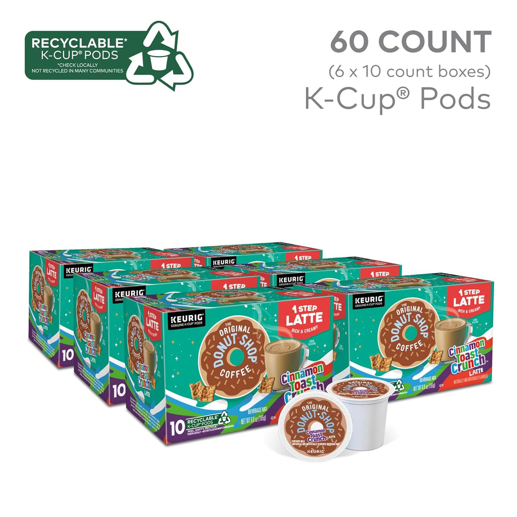 Original Donut Shop Cinnamon Toast Crunch Latte K-Cup Pods - One-Step Brewing, 60 Count (6 Packs of 10)