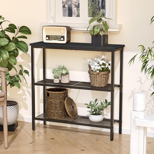 HOOBRO 29.5" Narrow Console Table, 3 Tier Entryway Table with Shelves, Thin Sofa Table, Behind Couch Table, Display Side Table, for Hallway, Entrance, Living Room, Black BB73XG01