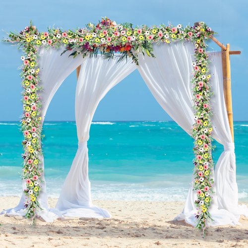 2Pcs 6.5 Ft Summer Flower Vine Garlands Artificial Wildflower Wisteria Lavender Daisy Spring Garland Not Withering Floral Wreath Garland All Year Round Home Decor for Indoor Outdoor Home Wedding Arch