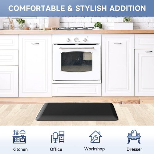 4/5 Inch Thick Kitchen Mats for Floor, StepRite Kitchen Rug for Standing Desk, Non-Slip, Thicker, Stain & Water Resistant, Comfort Anti Fatigue Floor Mat for Home, Kitchen, Office - Black,108 * 30''