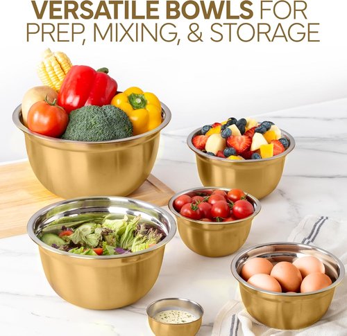 Cook With Color 18-Piece Mixing Bowls Set - Airtight Lids & Stainless Steel Organizers | Gold Meal Prep & Storage