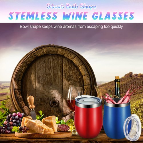 20 Pack Stainless Steel Wine Tumblers with Lids Bulk 12 oz Double Wall Insulated Wine Cups Stemless Powder Coated Glass for Coffee Cocktails Champagne Laser Engrave DIY Gift, 20 Assorted Colors