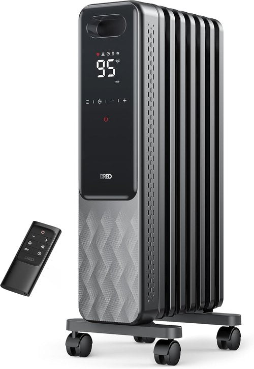 DREO Electric Radiant Heater - 1500W Oil Filled Radiator with Remote Control & 24h Timer | Quiet & Safe for Large Rooms