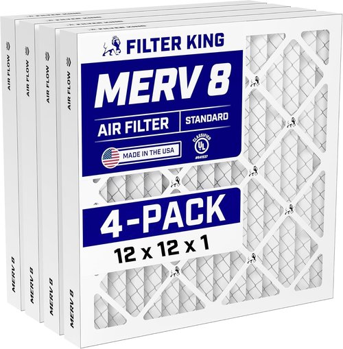 Filter King Air Filter 12x12x1 (MERV 8) - 4-Pack Dust & Allergy Control | Pleated Electrostatic, Made in USA
