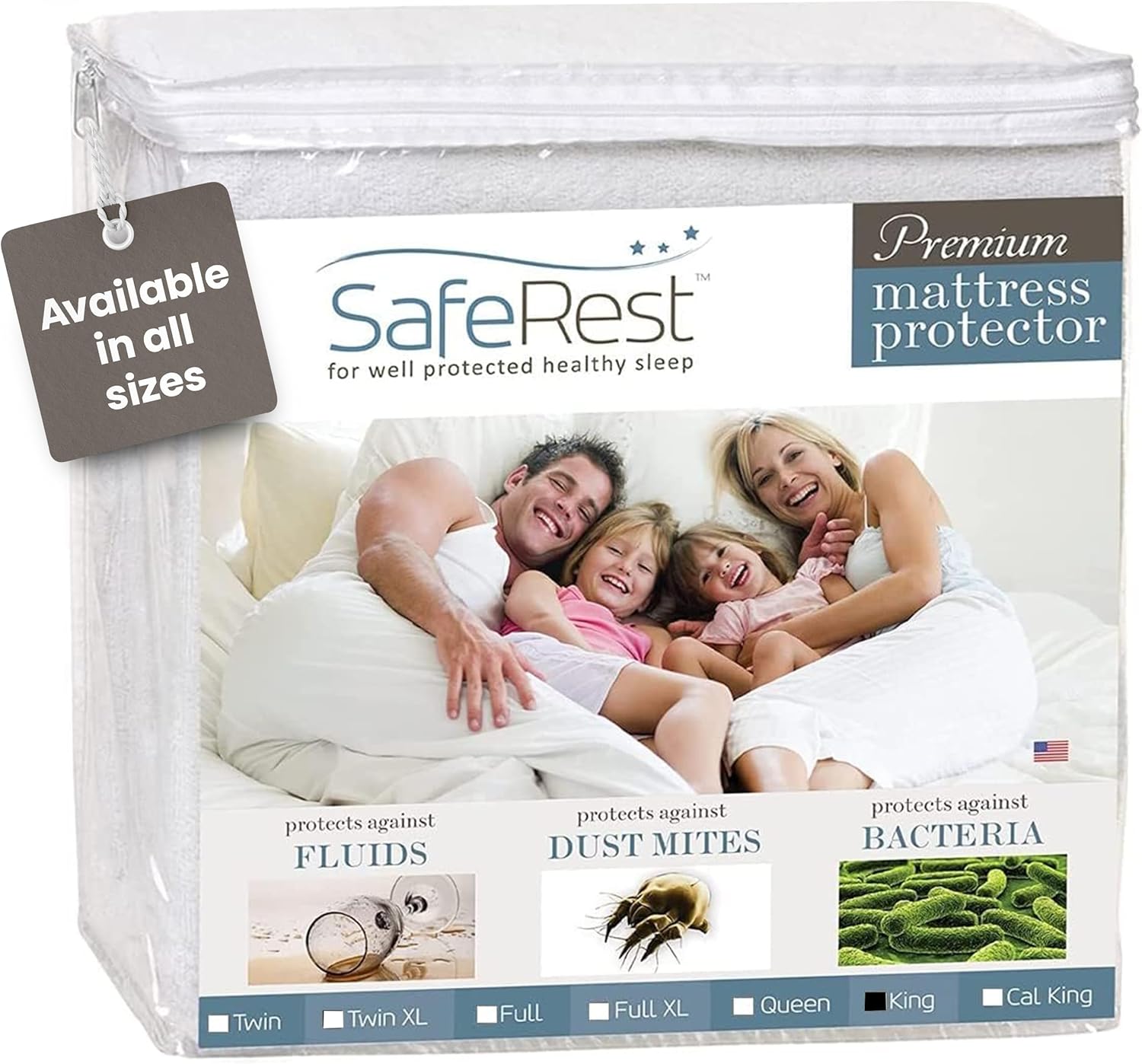 SafeRest Waterproof King Size Mattress Protector - Fitted Design with Stretchable Pockets | Machine Washable Cotton Blend Cover