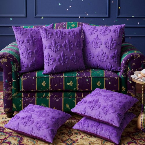 Tegeme Set of 2 Mexican Pillow Cover 18 x 18 Inch Mexican Themed Throw Plush Faux Fur Wool Pillow Case with Purple Fleur De Lis Decor for Home Sofa Couch Bedroom Living Room Cushion Cover