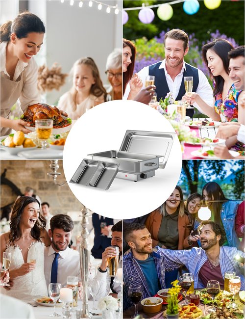Electric Chef Chafing Dish Buffet Set 9QT Buffet Servers and Warmers Digital Display Temperature with 1 Full-Size Pan & 2 Half-Size Pan Warming Tray Stainless Steel Food Warmer for Parties Commercial