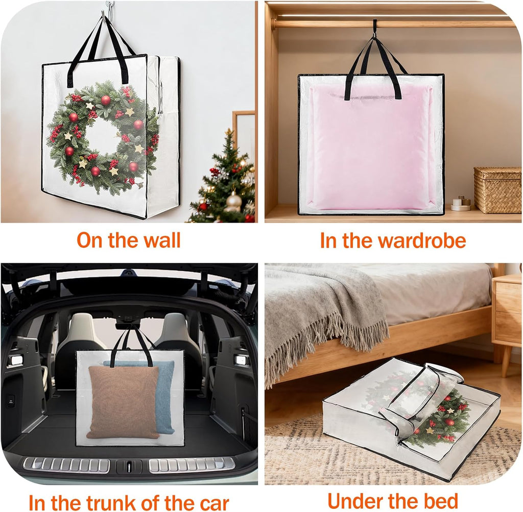 Skiennix Wreath Storage Container - 25-Inch Durable Polyester Bag for Holiday Decorations | 3 PCS Set