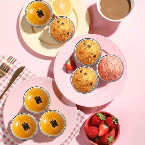 100 Pack 5oz Cupcake Pans with Dome Lids, Disposable Ramekin Cupcake Liners,Reusable Mini Muffin Case Dessert Containers for Birthday Wedding Party - Pink
