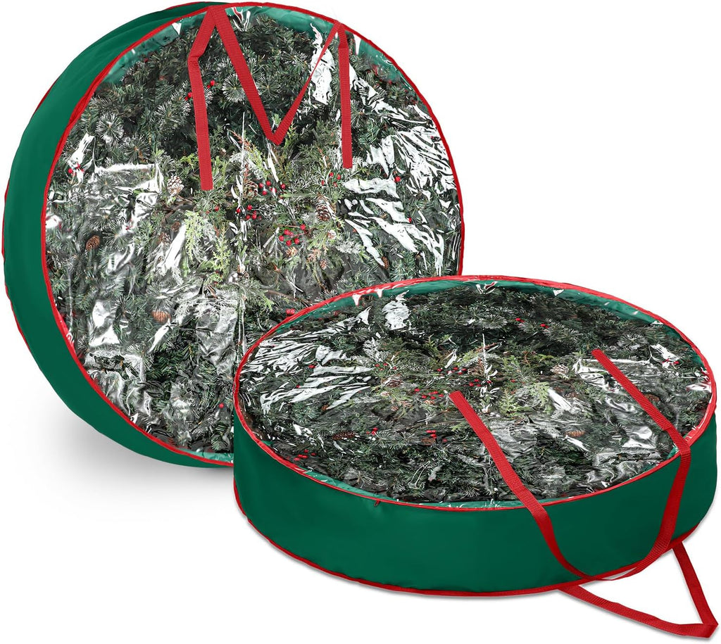 Abbylike Extra Large Christmas Wreath Storage Bag - Clear Zippered Container with Handles | 48'' Green