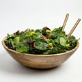 Extra Large Wooden Salad Bowl 15" with Serving Utensils | Oversized Mango Wood Salad Bowl for Big Family Meals | Large Wood Serving Bowl for Salad, Pasta, Popcorn | Handcrafted Wooden Salad Set