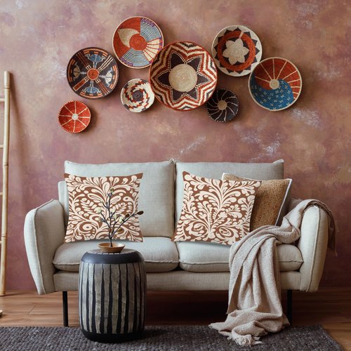 SPBL&L Mexican Pillow Covers 18x18, Mexican Home Decor,Talavera Decor, Mexican Gifts for Women, Spanish Style Terracotta Burnt Orange Throw Pillow Covers, Set of 2