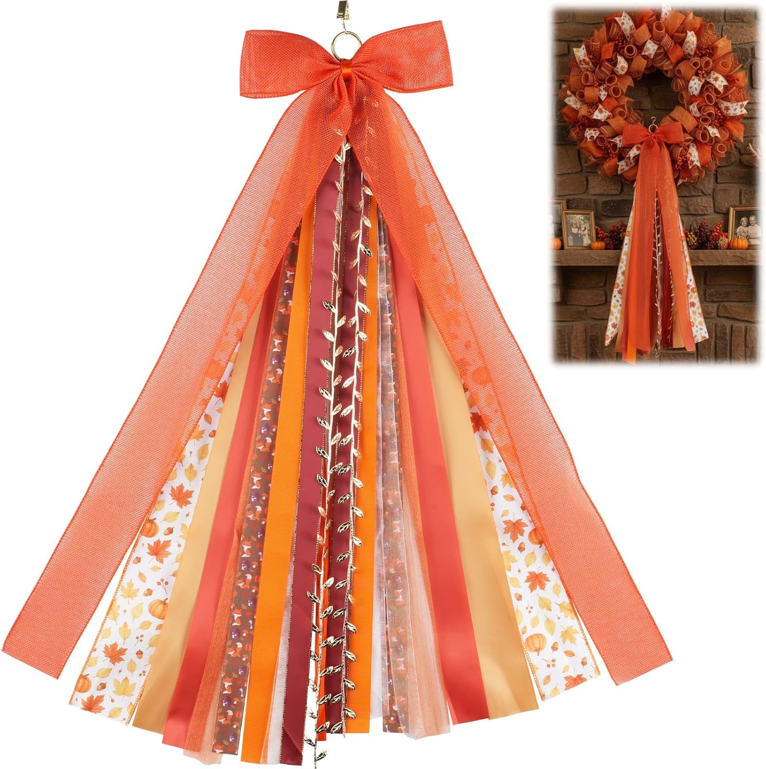 YKW 27" Fall Ribbon Wreath Bow - Large Autumn Decor with Metal Clip for Thanksgiving | 12 Layers