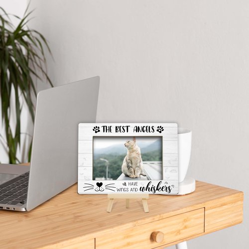 OXRUN Memorial Gifts for Loss of Cat, Pet Memorial Gifts Wooden Photo Frame with Easel, 4x6 Cat Loss Sympathy Frame for Tabletop Display Photo Insert - G01