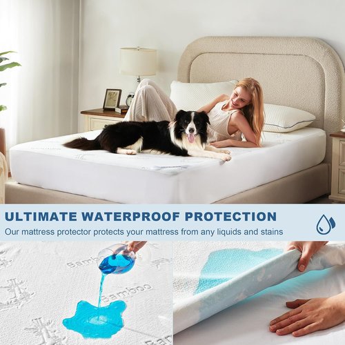 BEDLORE Waterproof Mattress Protector - Soft Bamboo Viscose Cover | Full Size, Deep Pocket, Machine Washable, White