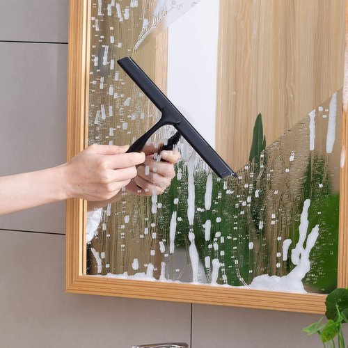 Ettori Shower Squeegee - All-Purpose Stainless Steel for Glass Doors, Windows & Mirrors | 10 Inches, Black