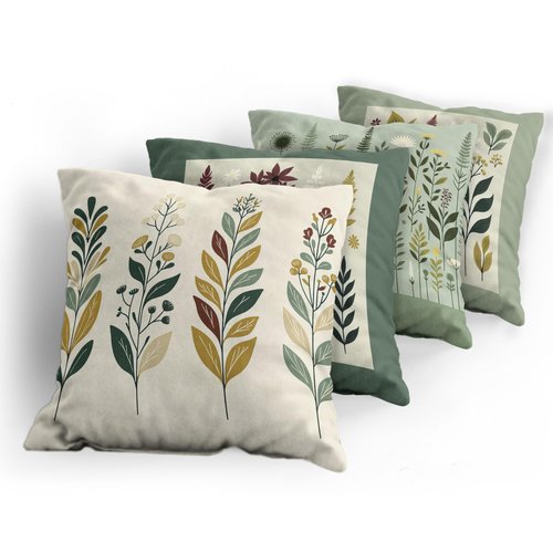 Ambesonne Botanical Throw Pillow Cushion Cover Set of 4, Pleasant Nature Romantic Calm Blossoms Leafy Branches Flourishing, Decorative Accent Double-Sided Printing, 16", Peacock Green Fawn Maroon