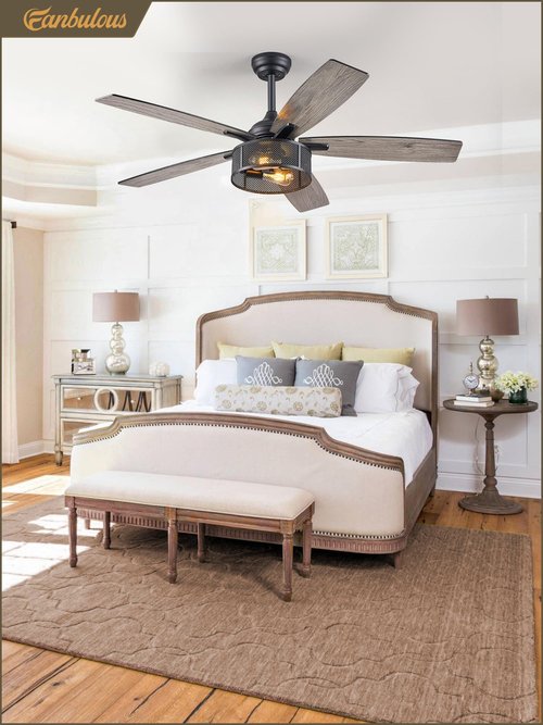 Fanbulous Farmhouse Ceiling Fans with Lights and Remote, 52 Inch Industrial Black Caged Ceiling Fans for Living Room Bedroom Kitchen, 6 Speed Reversible Quiet DC Motor, Dual Finish 5 Blades
