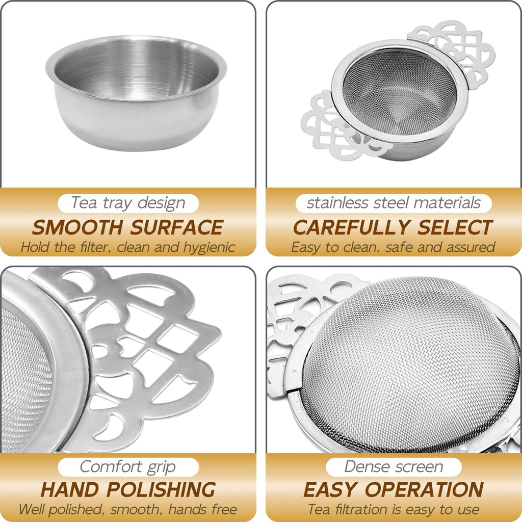 Tea Drain Strainer 304 Stainless Steel Loose Tea Infusers Strainers Mesh Tea Infuser Stainless Steel Loose Leaf Tea Filter with Handles for Loose Tea Juice Coffee Filter(4Pcs)
