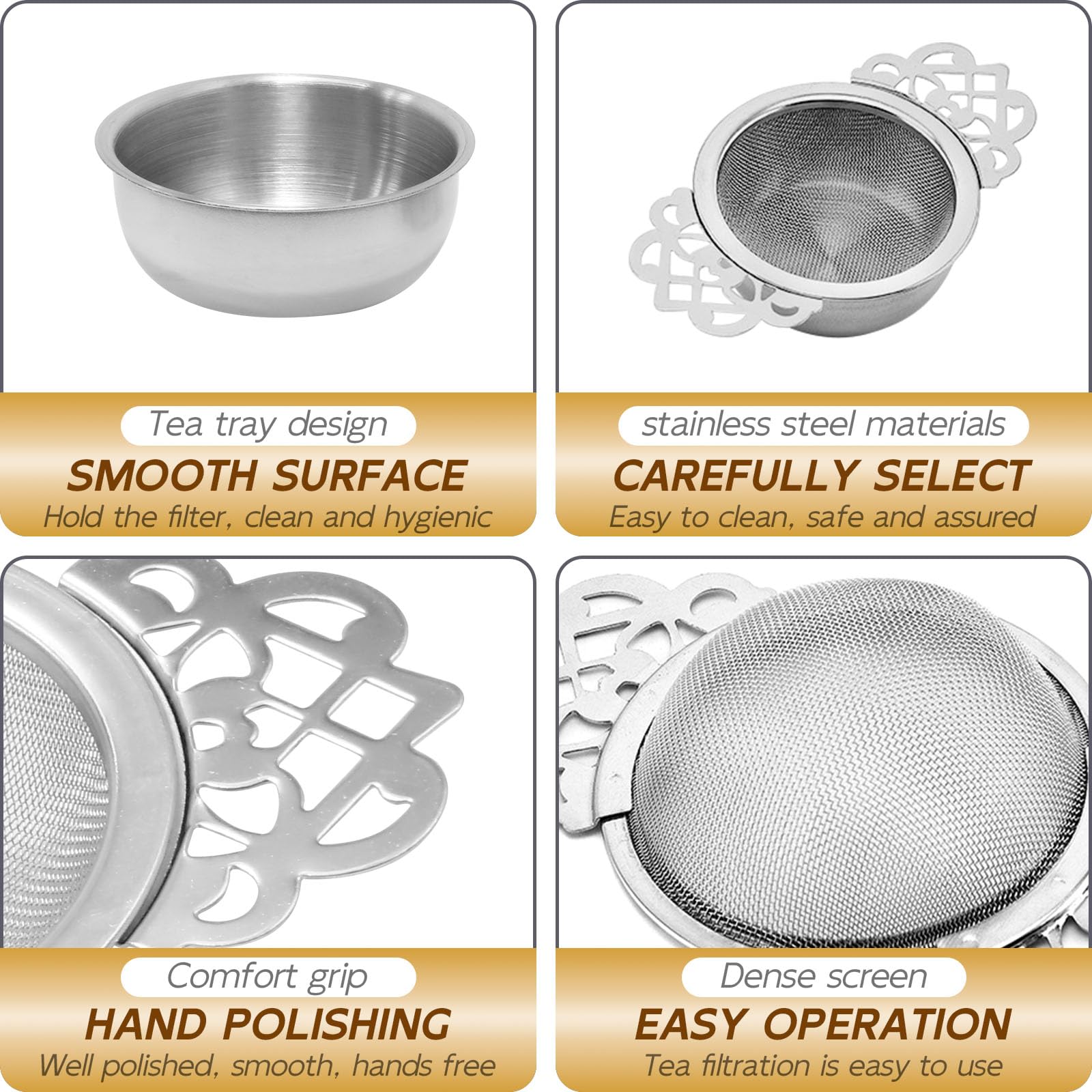 Tea Drain Strainer 304 Stainless Steel Loose Tea Infusers Strainers Mesh Tea Infuser Stainless Steel Loose Leaf Tea Filter with Handles for Loose Tea Juice Coffee Filter(4Pcs)