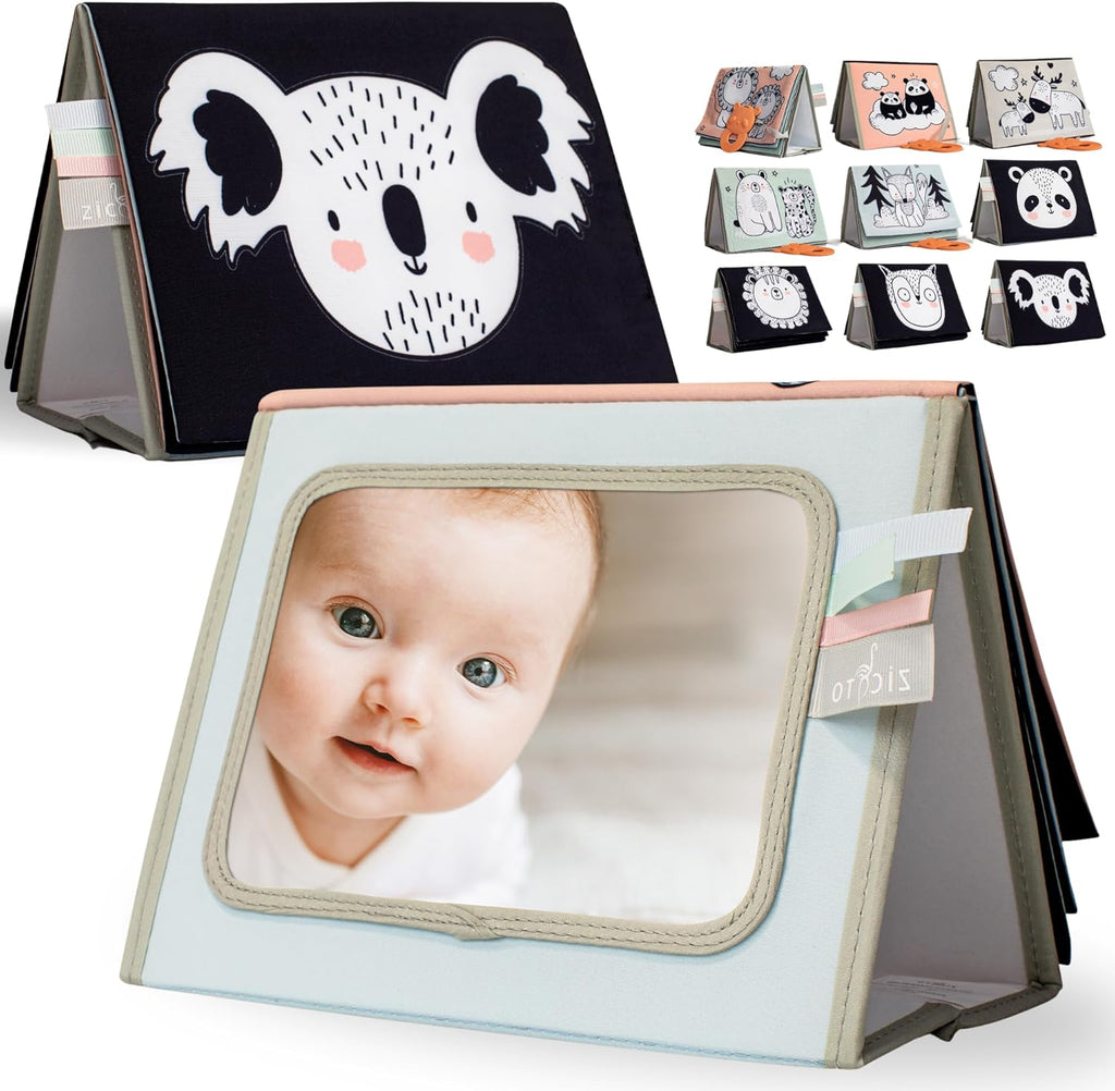 Skiennix Soft Tummy Time Book - High Contrast Montessori Toy with Baby Safe Mirror & Crinkle Filling | Ideal for Newborn Development