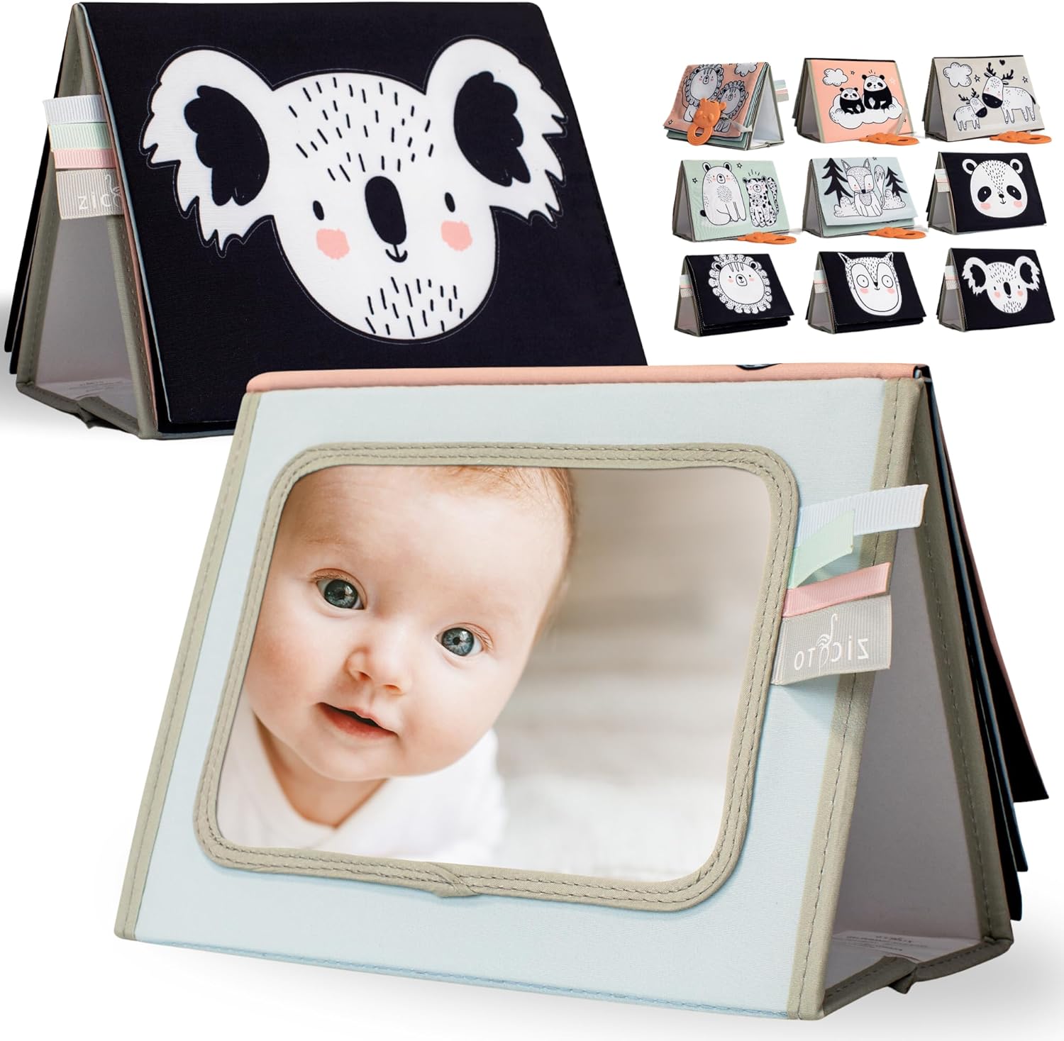 Skiennix Soft Tummy Time Book - High Contrast Montessori Toy with Baby Safe Mirror & Crinkle Filling | Ideal for Newborn Development