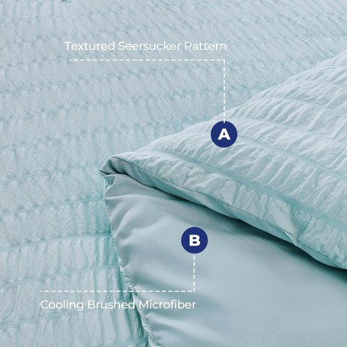 HYMOKEGE Twin Comforter Set - Luxury 5-Piece Bedding in Lake Blue | All-Season Seersucker Design
