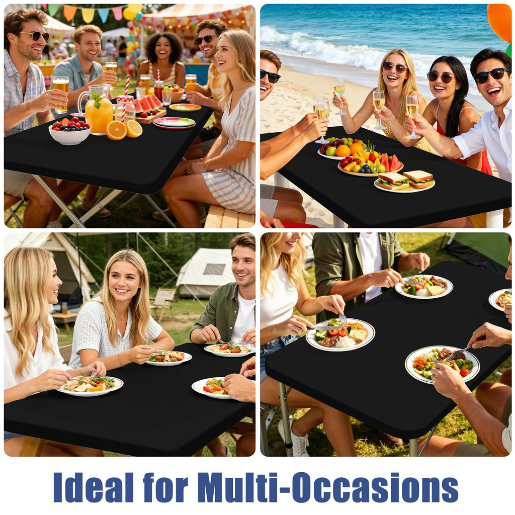 Moosfor Spandex 4 Foot Rectangle Table Cloth 2 Pack, Elastic Fitted Tablecloths for Picnic, Stretch Washable Patio Table Cover for Outdoor, Camping, Banquet and Parties (Black, 30"x48")